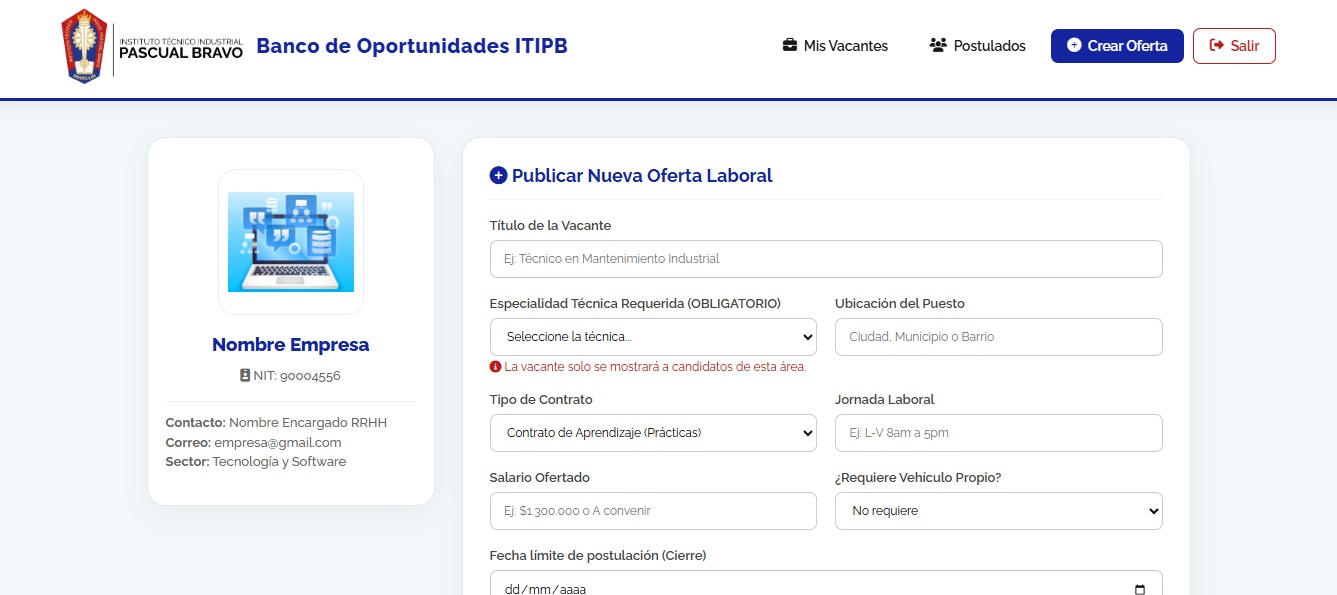 Publicar oferta