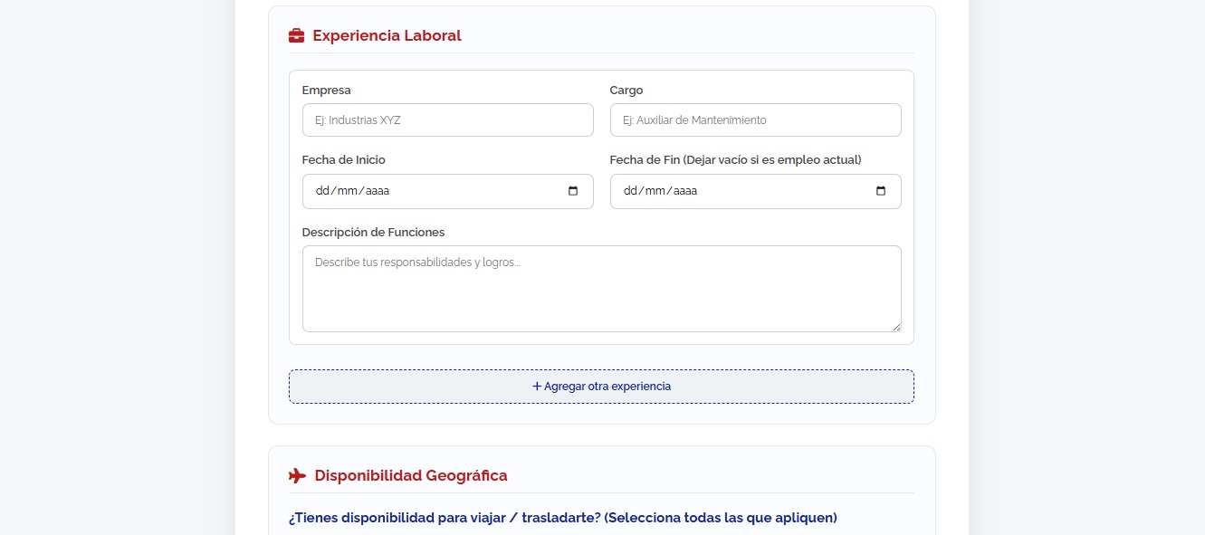 Registro Experiencia Laboral
