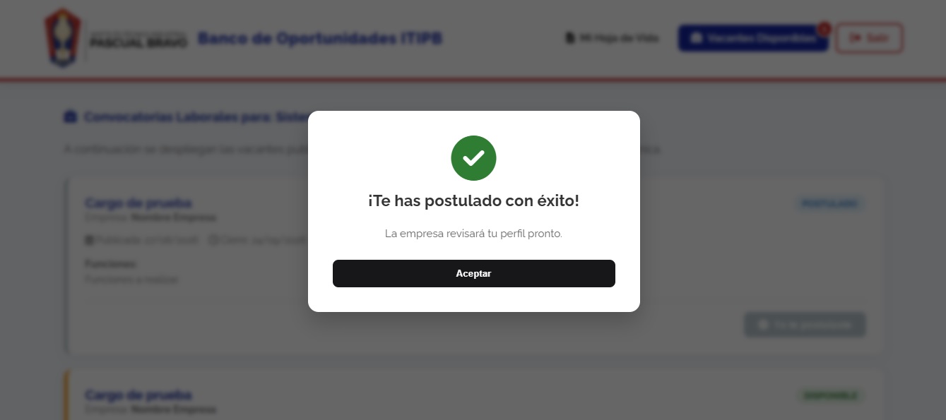 Botón Ya te Postulaste